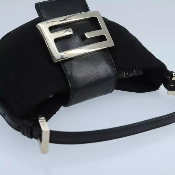 FENDI Mini Croissant Hand Bag Nylon Black Silver Auth - Picture 11 of 15